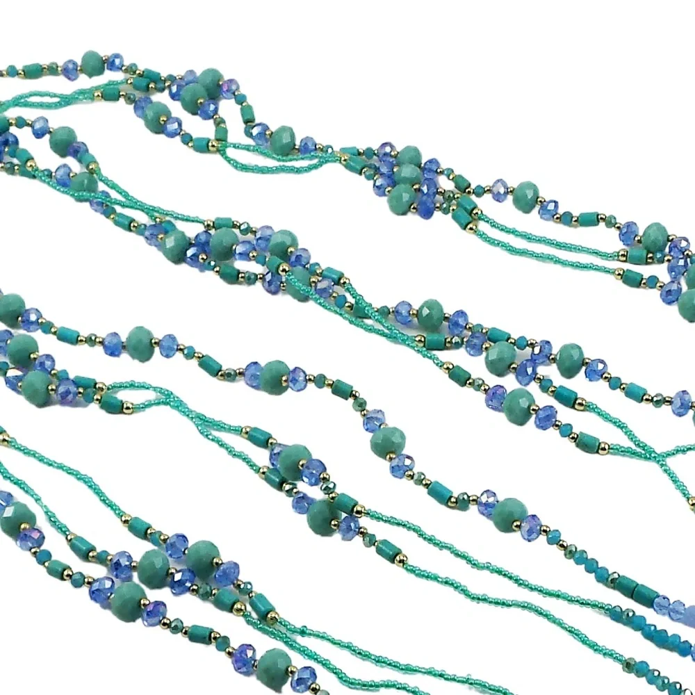 Handmade Triple Strand Extra Long 57" Aqua and Green Beads - Picture 2 of 2